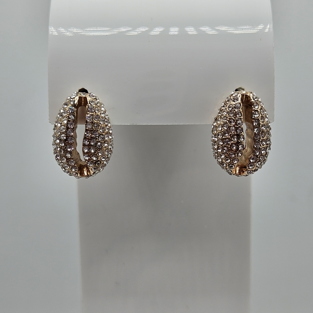 Baublebar Gold Tone Pave Rhinestone Cowrie Shell Seashell Summer Stud Earrings